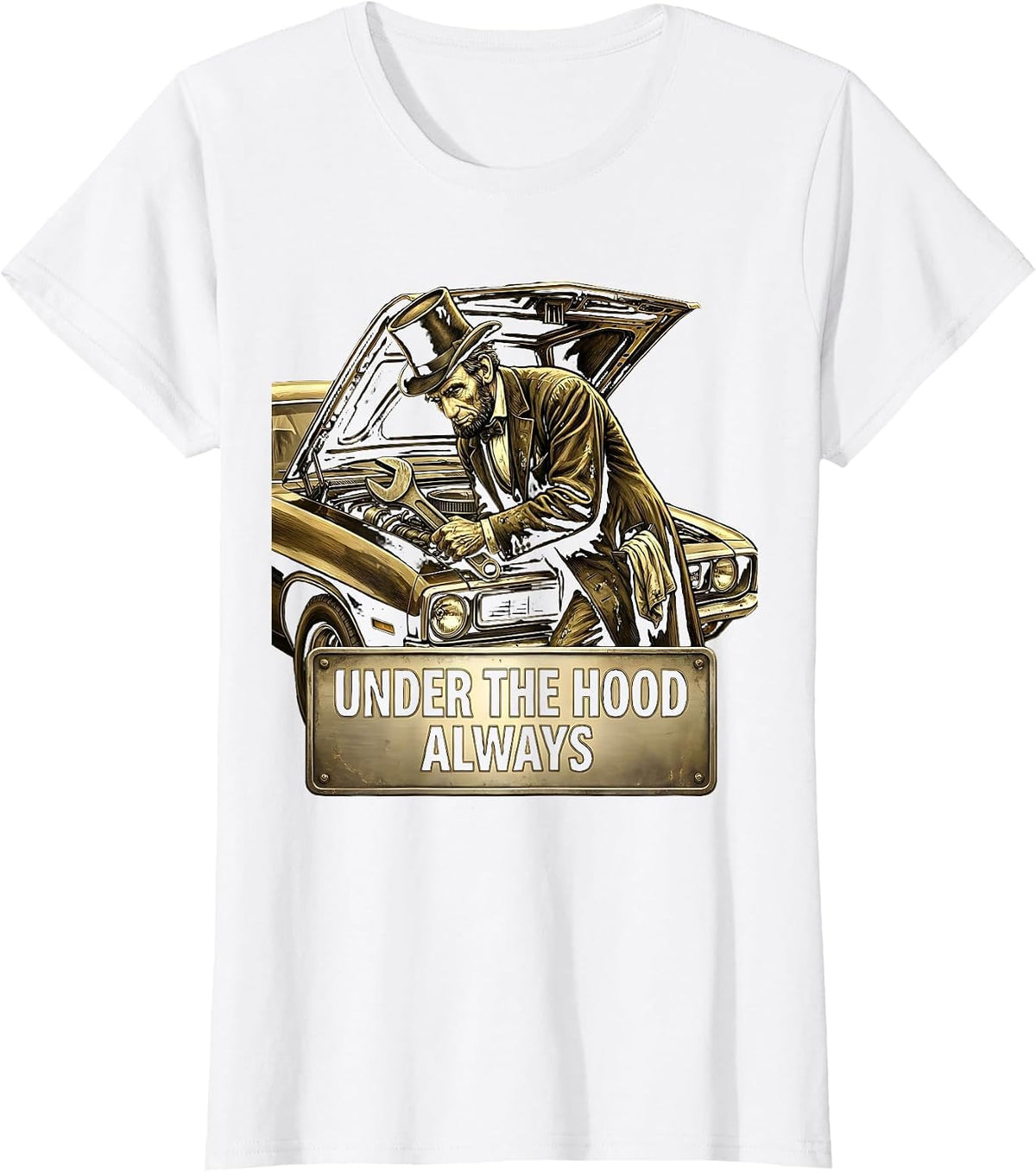Under The Hood Mechanic Men Garage Design T-Shirt - White
