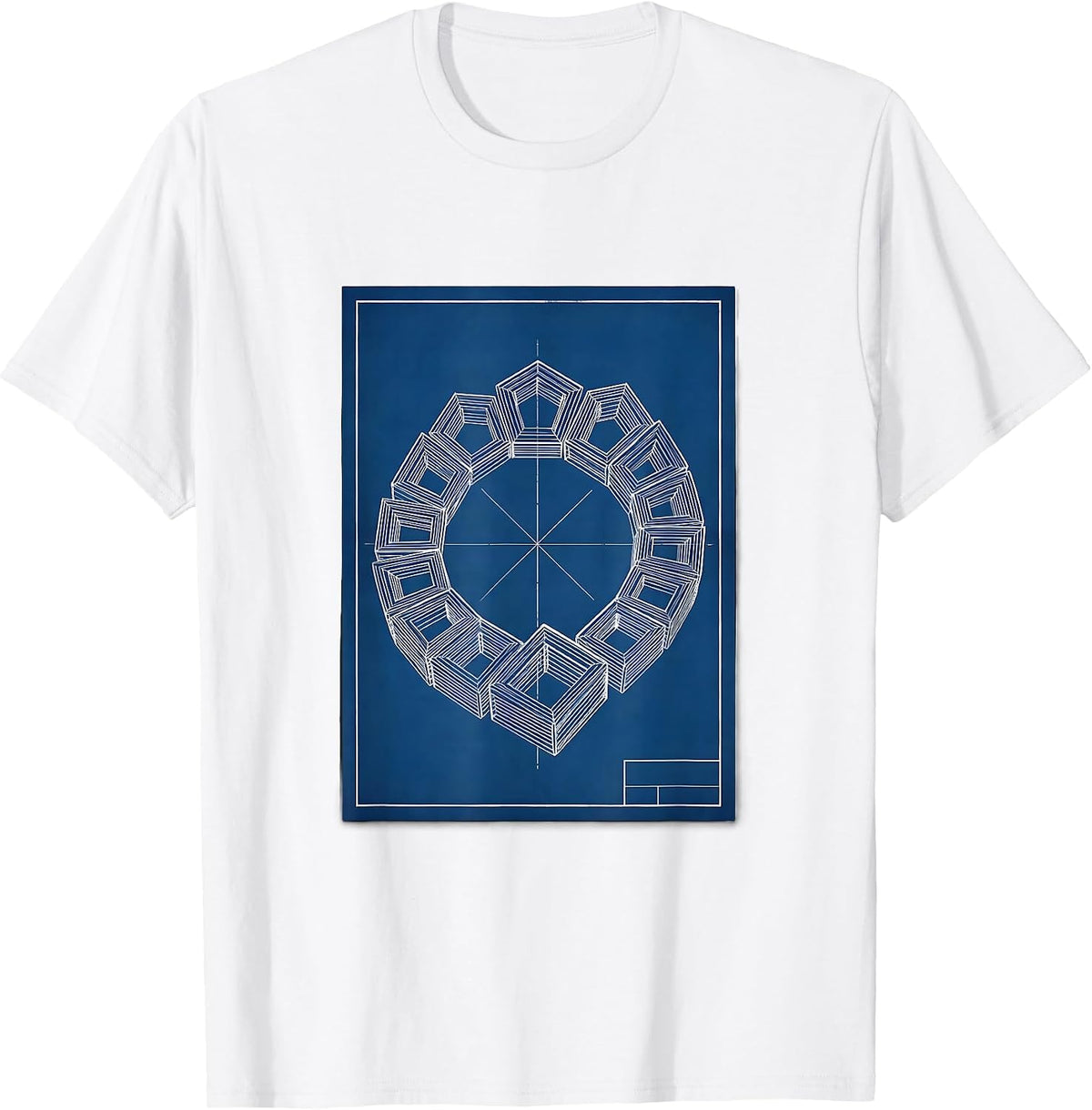 Men's Blueprint Fibonacci Spiral Sacred Geometry Math Enthusiast T-Shirt - White