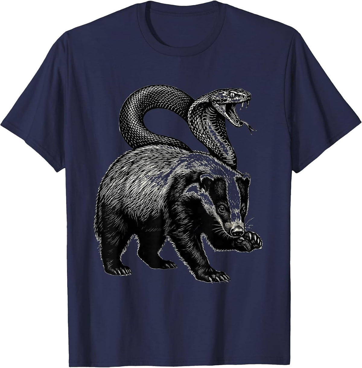 Low Honey Badger Calm Cobra Scratchboard Funny Animal Humor T-Shirt - Navy Blue