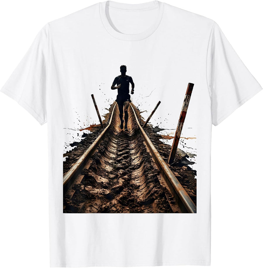 Men's Lone Runner Distressed Cross Country Running Humor T-Shirt - White