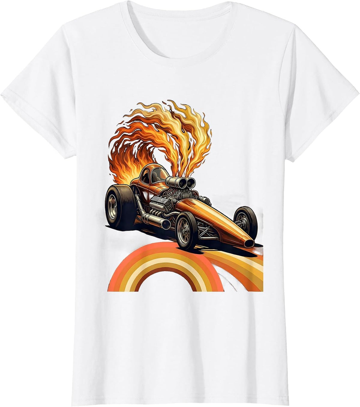 Vintage Dragster Flames Labor Day Racing Graphic T-Shirt - White