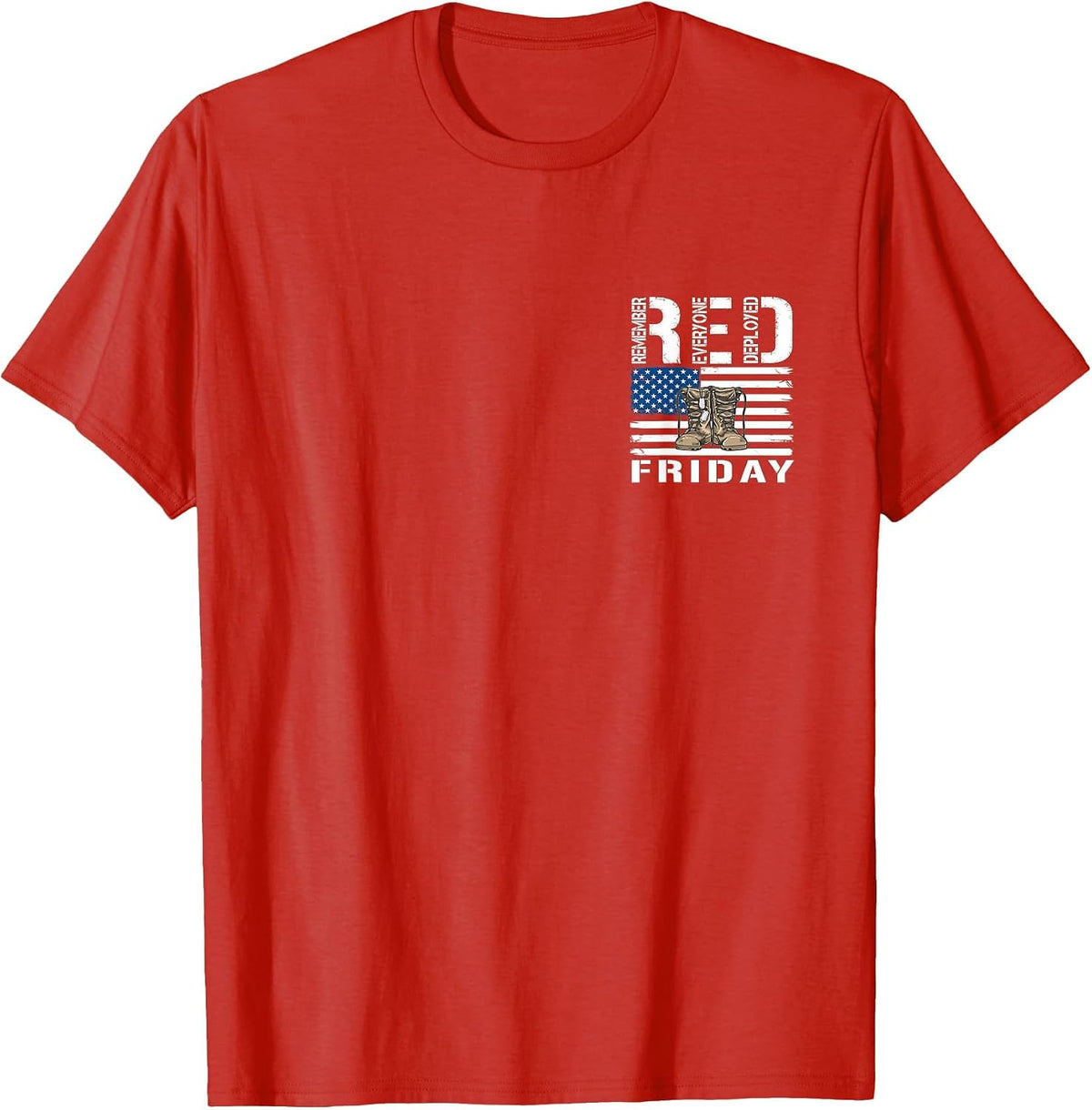 (2 Sided Print) Red Friday Military Veteran Deployed T-Shirt - Red