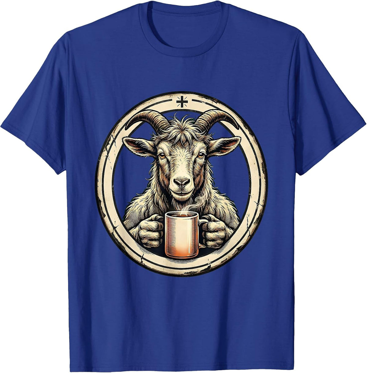 Men's Goat Mascot Vintage Christian Coffee Humor Animal T-Shirt - Royal Blue