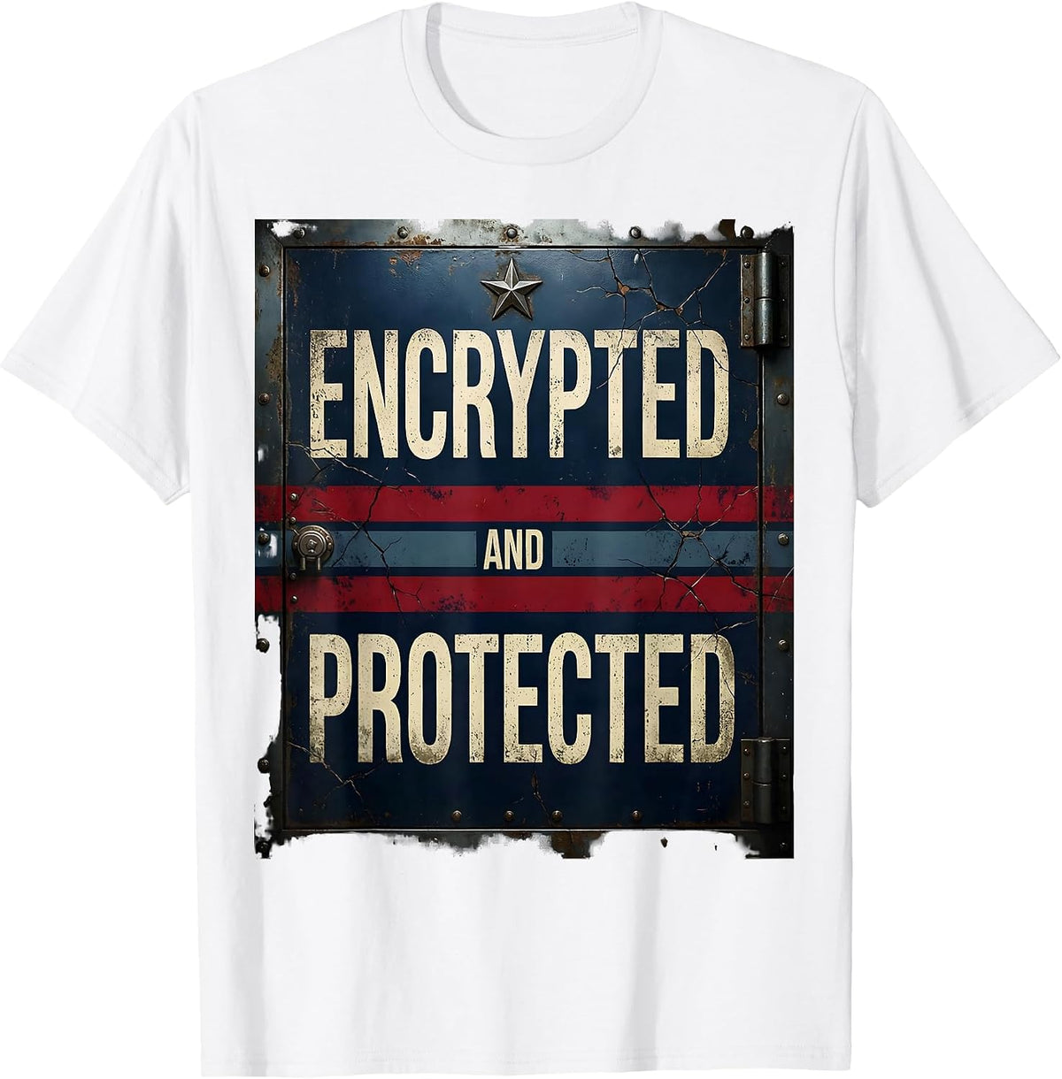 Men's Encrypted and Protected Cybersecurity Graphic Design T-Shirt - White