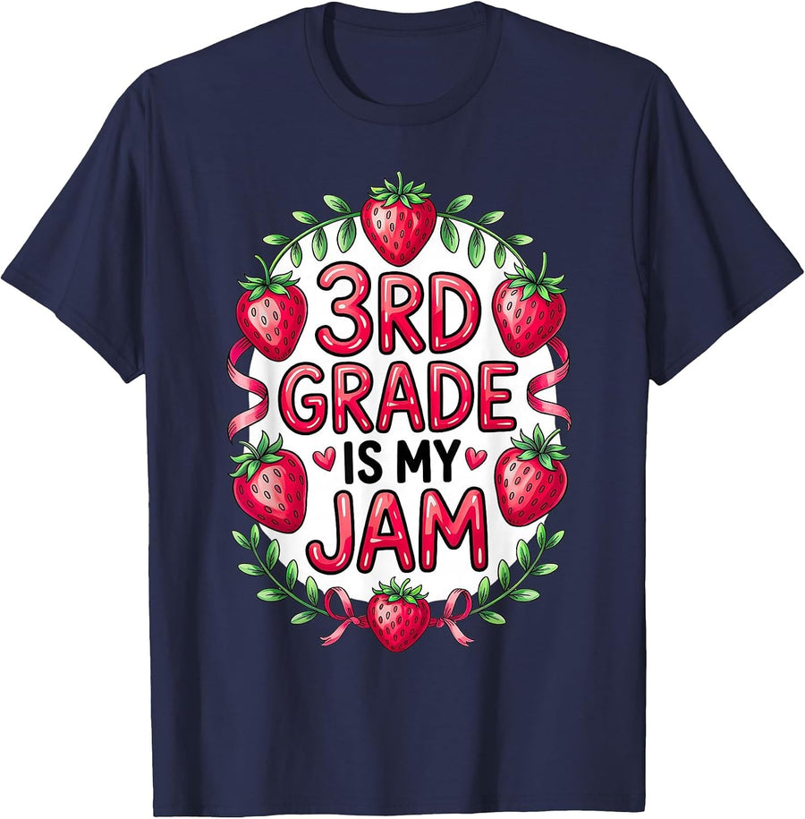 Women 3rd Grade is My Jam Back to School Strawberry Teachers T-Shirt - Navy Blue