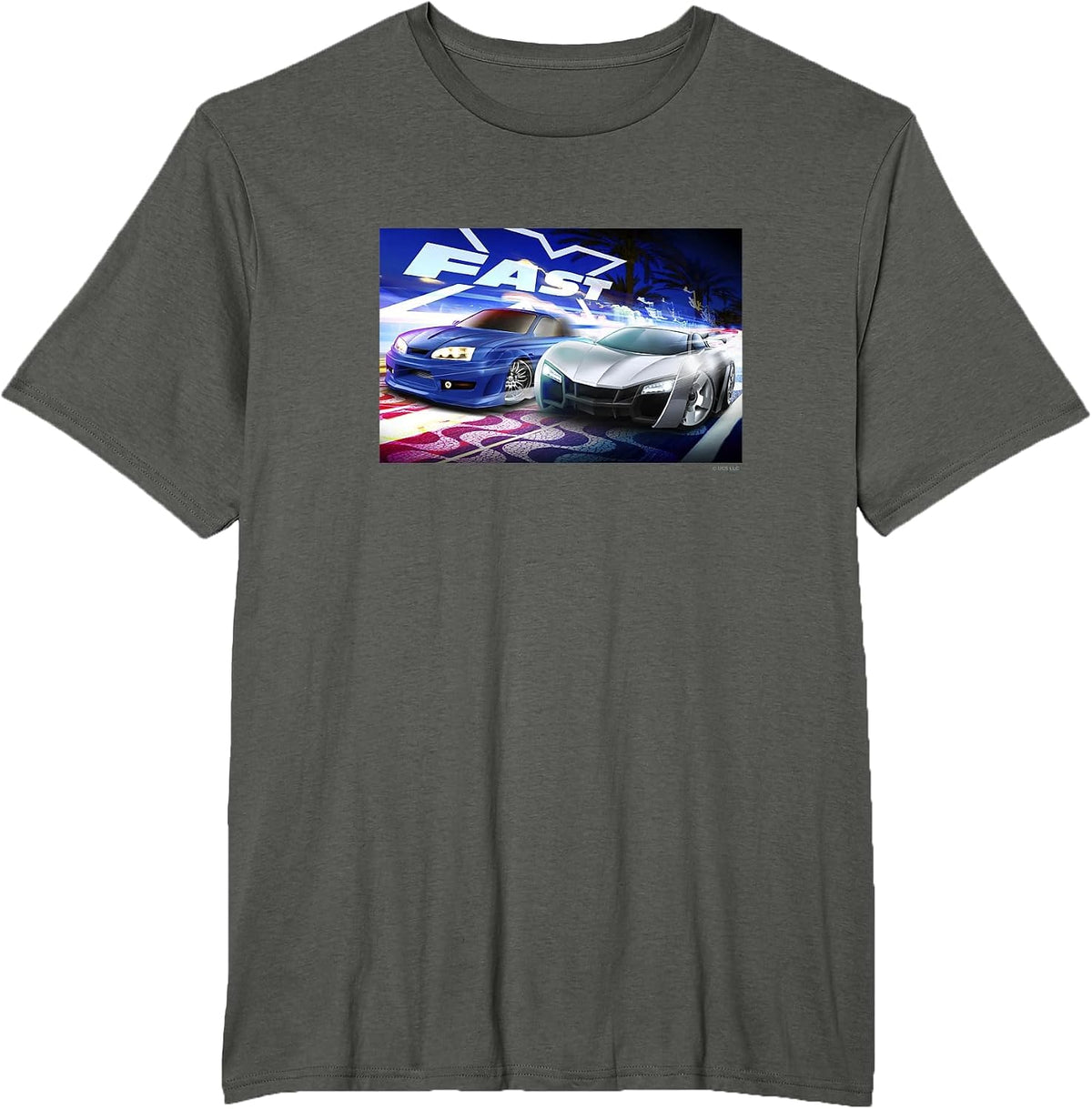 Fast X Drag Race Neon Color Photo Panel T-Shirt - Asphalt Grey