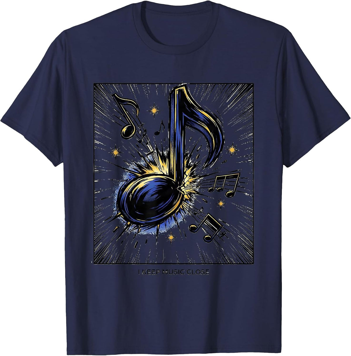 Men's I Keep Music Close Comic Book Music Lover Gift T-Shirt - Navy Blue