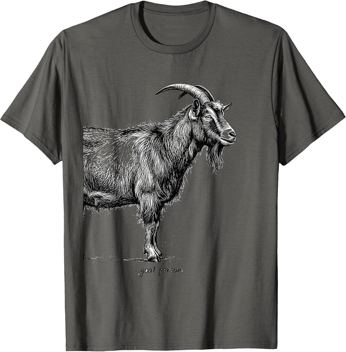 Goat Person Minimalist Scribble Line Art Graphic Wildlife T-Shirt - Asphalt Grey