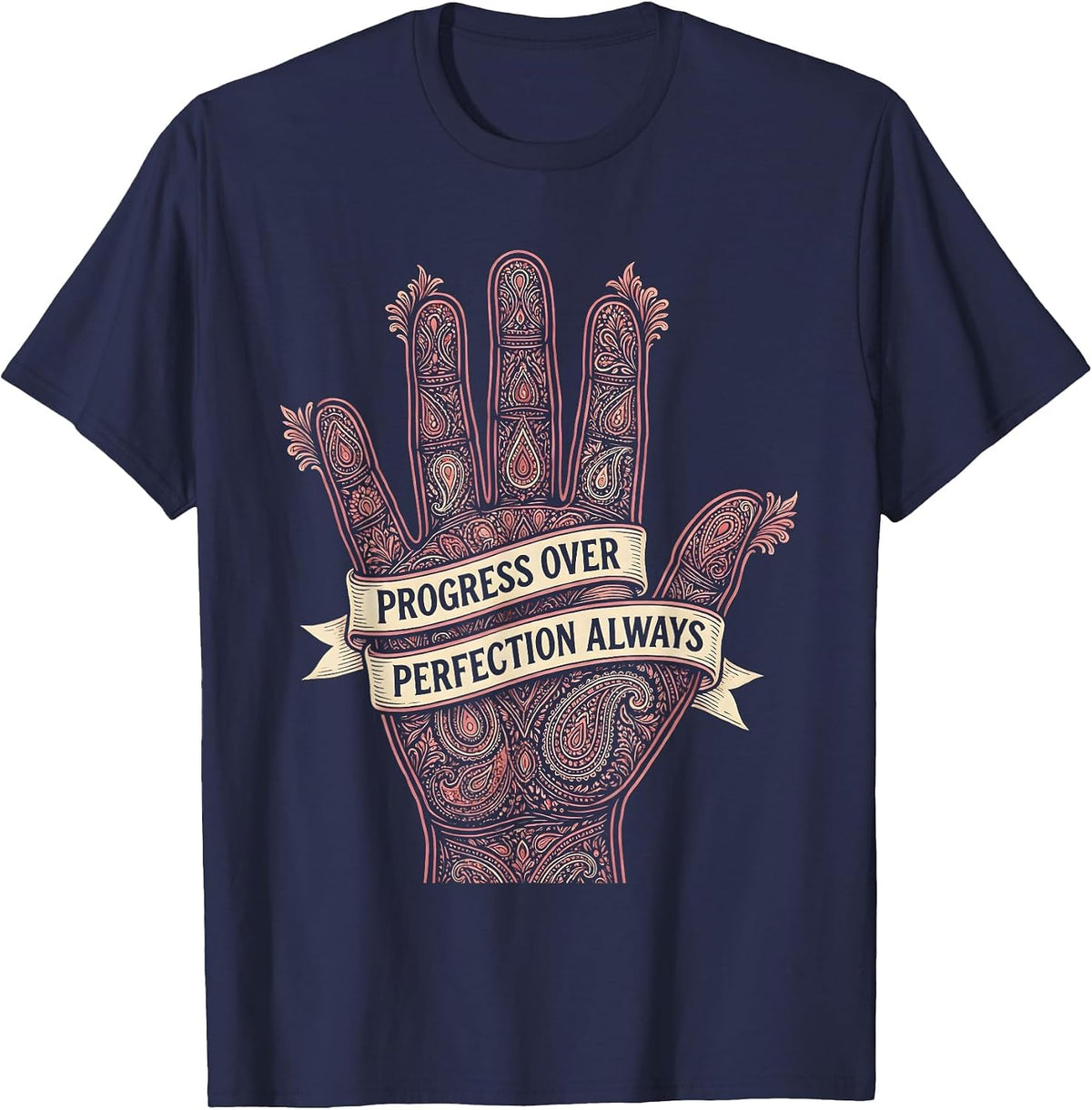 Progress Over Perfection Occupational Therapy Design T-Shirt - Navy Blue
