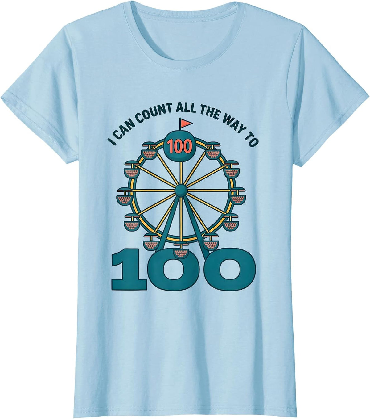 I Can Count All The Way To 100 Playful Kids Math 100th Day T-Shirt - Baby Blue