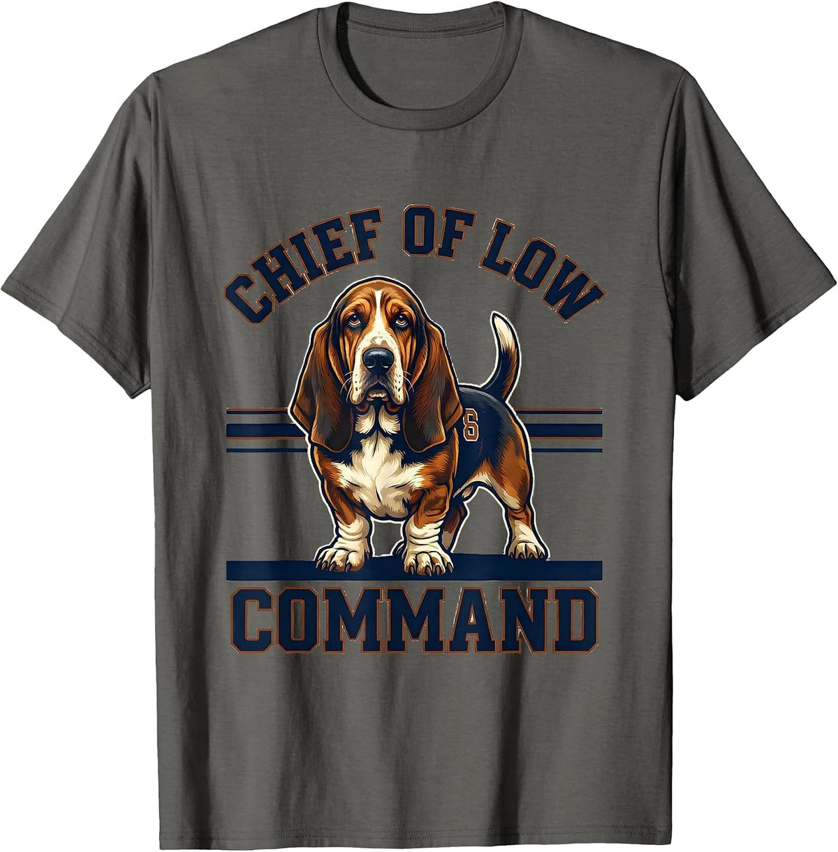 Men's Chief Of Low Command Funny Basset Hound Dog Lover Gift T-Shirt - Asphalt Grey