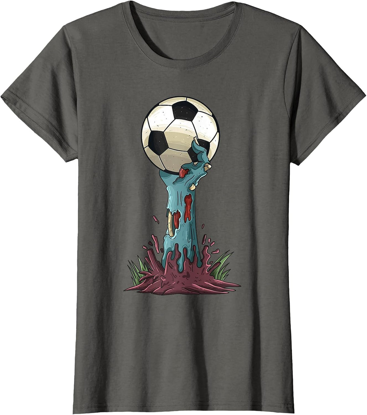 Zombie Hands Soccer Funny Horror Scary Halloween Costume T-Shirt - Asphalt Grey