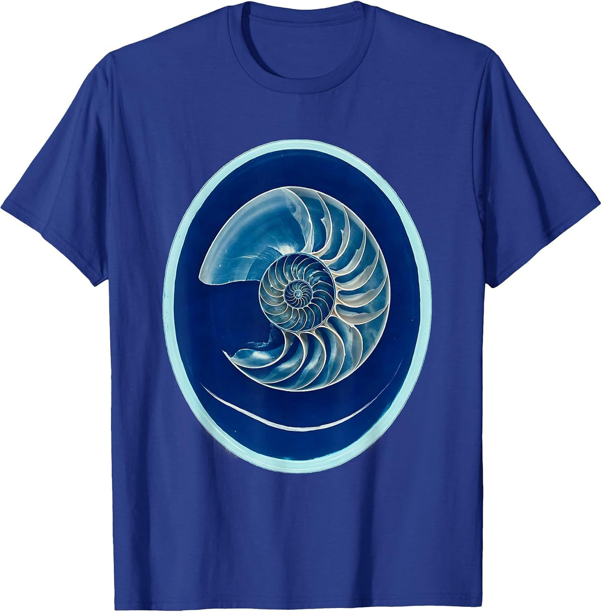 Broad Nautilus Shell Sacred Geometry Fibonacci Math T-Shirt - Royal Blue