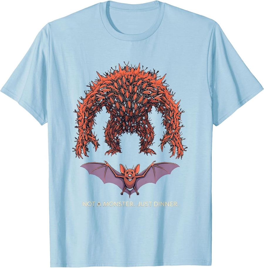 Men's Not A Monster Just Dinner Vintage Bat Lover Gothic Halloween T-Shirt - Baby Blue