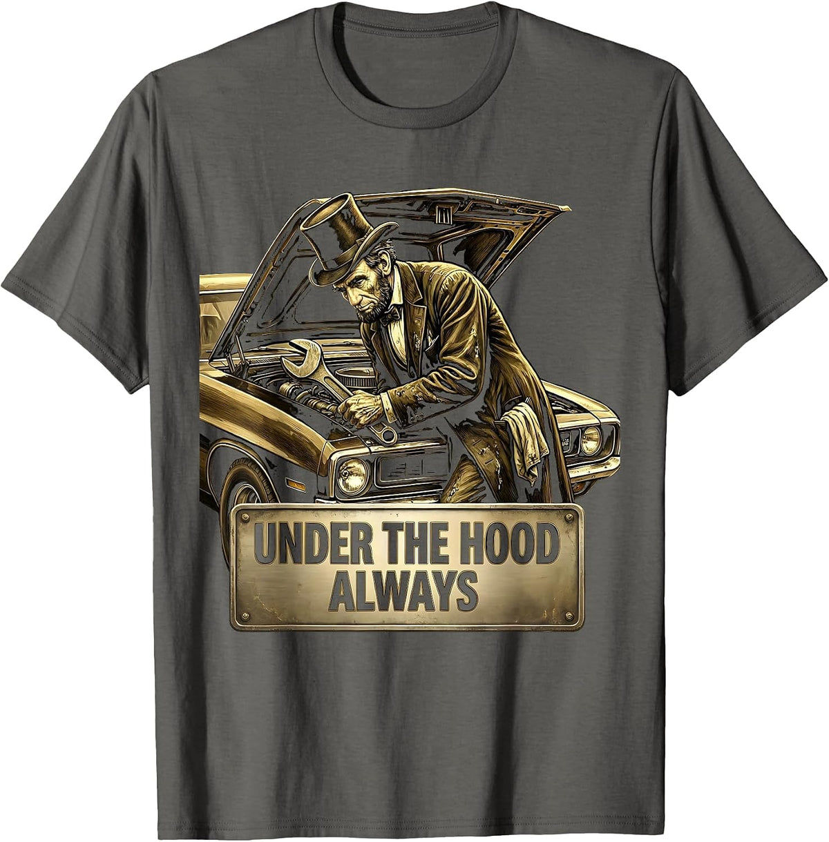 Under The Hood Mechanic Men Garage Design T-Shirt - Asphalt Grey