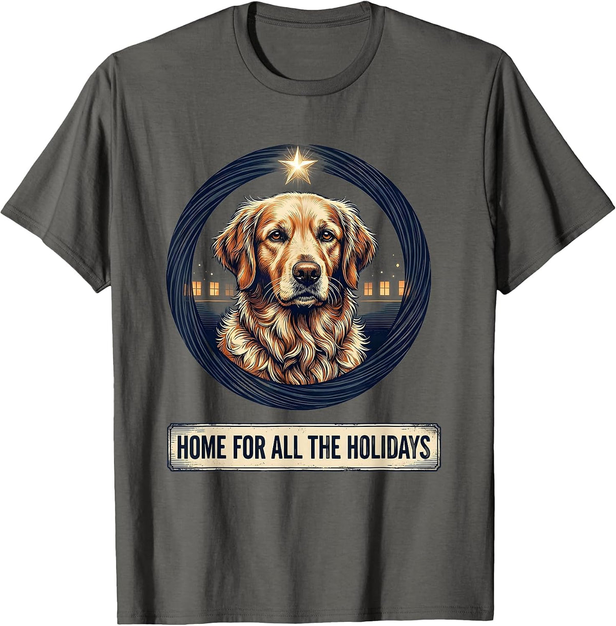 Home For All The Holidays Vintage Flat-Coated Retriever T-Shirt - Asphalt Grey