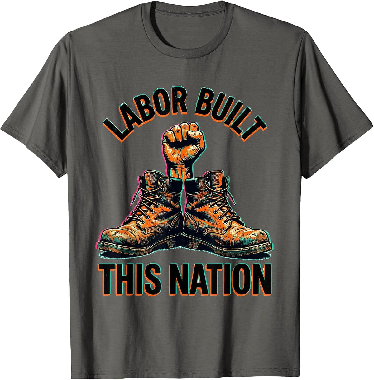 Labor Built This Nation Labor Day Graphic Design T-Shirt - Asphalt Grey