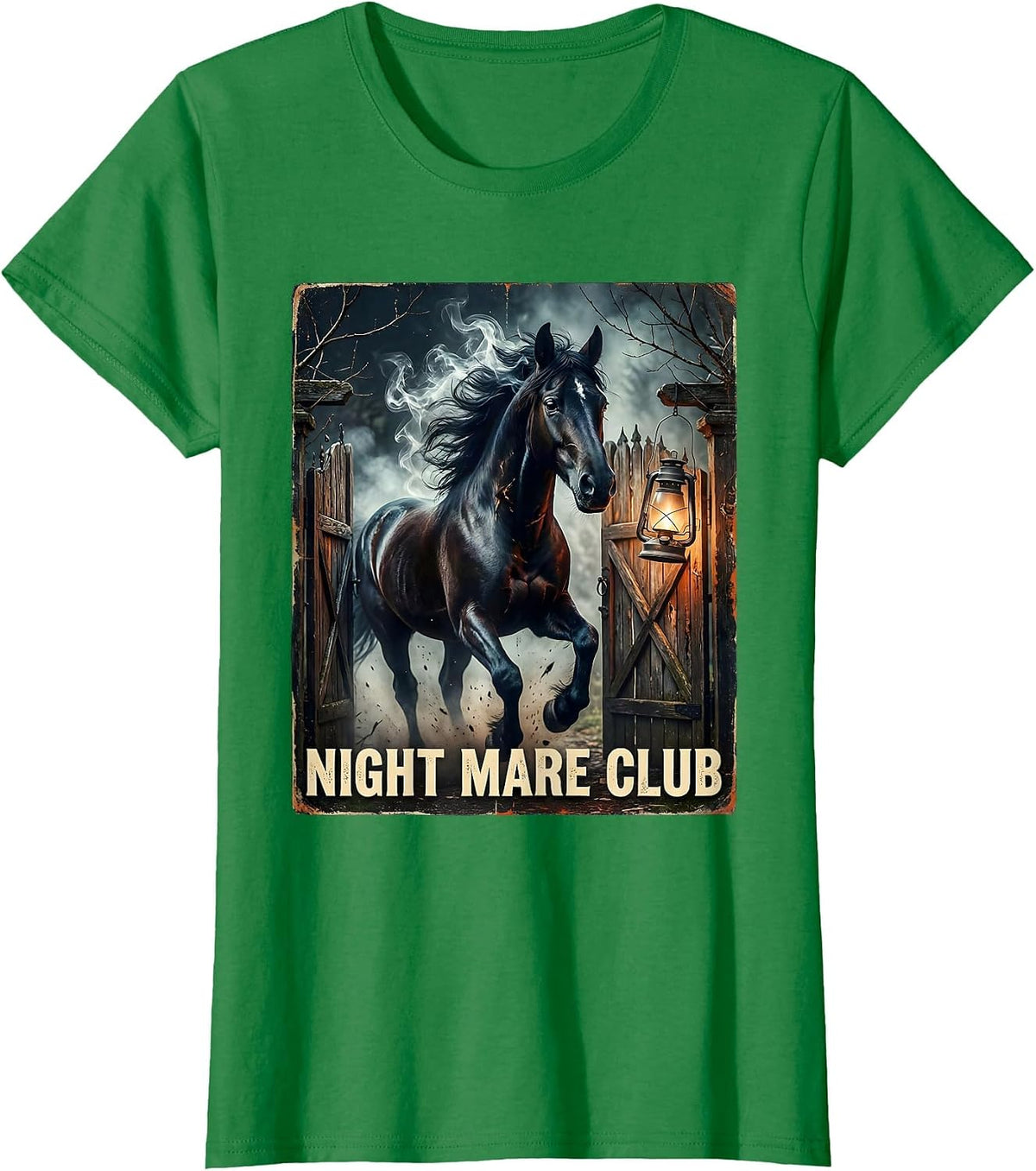 Night Mare Club Vintage Gothic Halloween Horse Lover Humor T-Shirt - Kelly Green