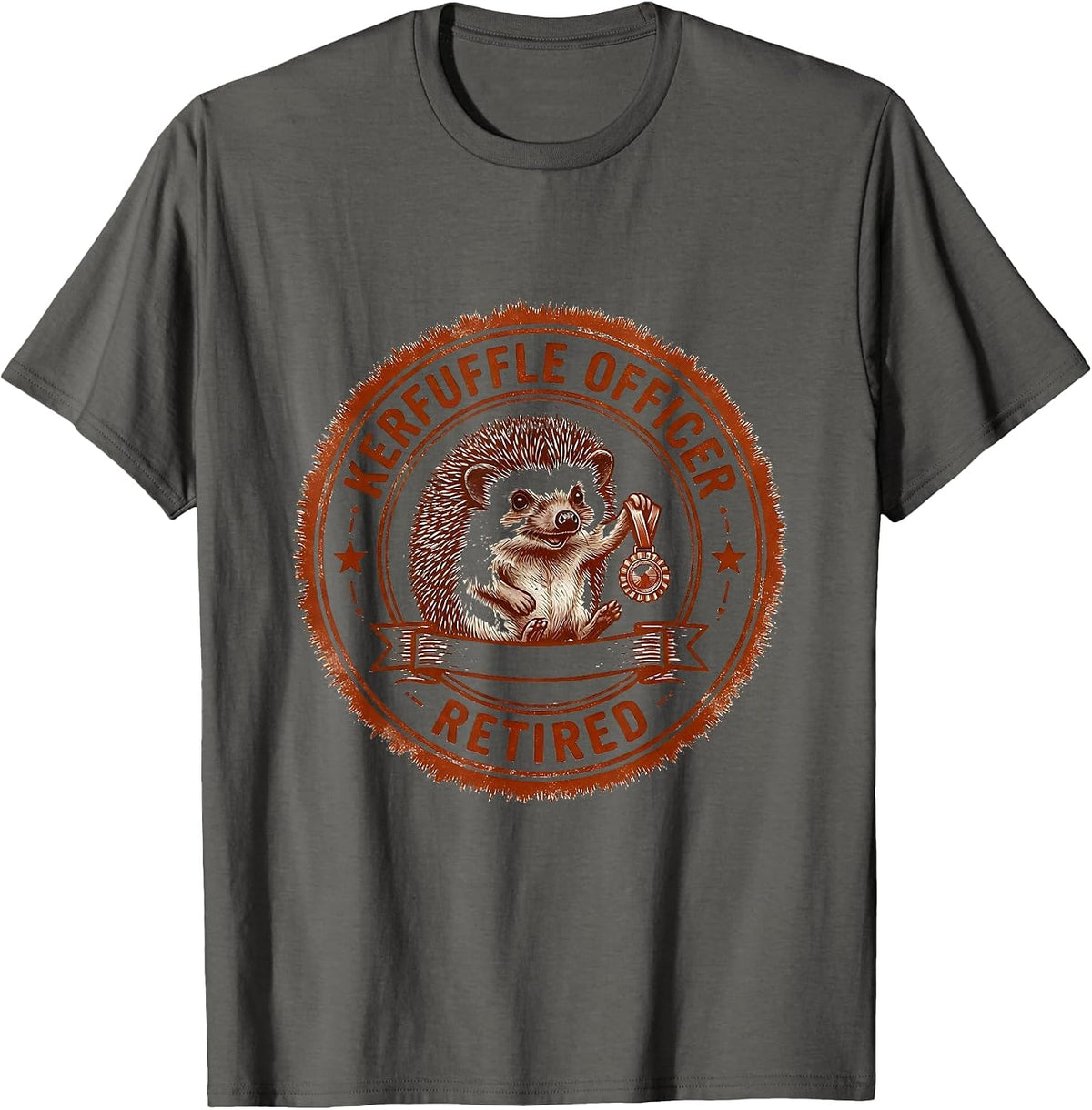 Kerfuffle Officer, Retired Whimsical Hedgehog Meme Humor T-Shirt - Asphalt Grey