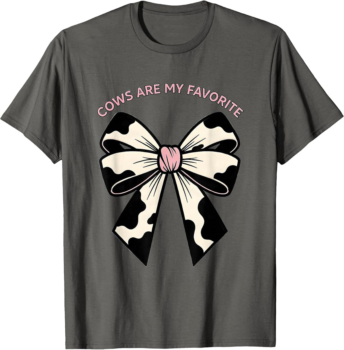 Men's Cows Are My Favorite Cute Cowprint Coquette Bow Cow Lover T-Shirt - Asphalt Grey