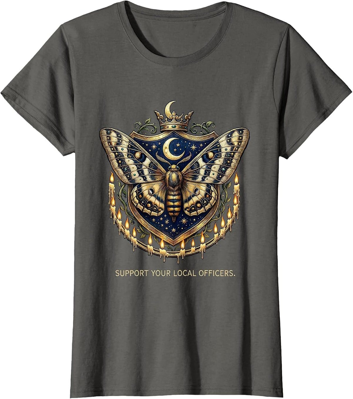 Women's Support Your Local Officers Back the Blue Design T-Shirt - Asphalt Grey
