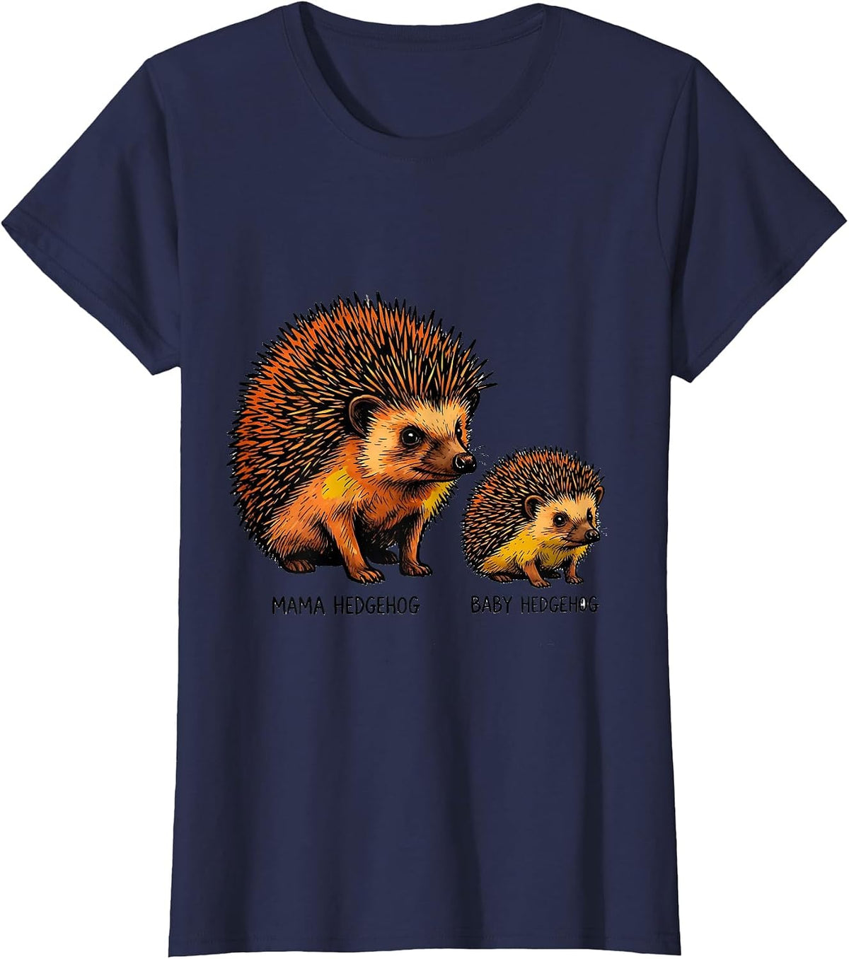 Women's Mama Hedgehog Baby Hedgehog Matching Family Squad Mother T-Shirt - Navy Blue