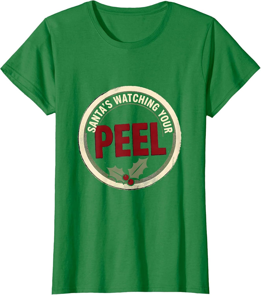Women's Santa's Watching Your Peel Funny Esthetician Skincare T-Shirt - Kelly Green