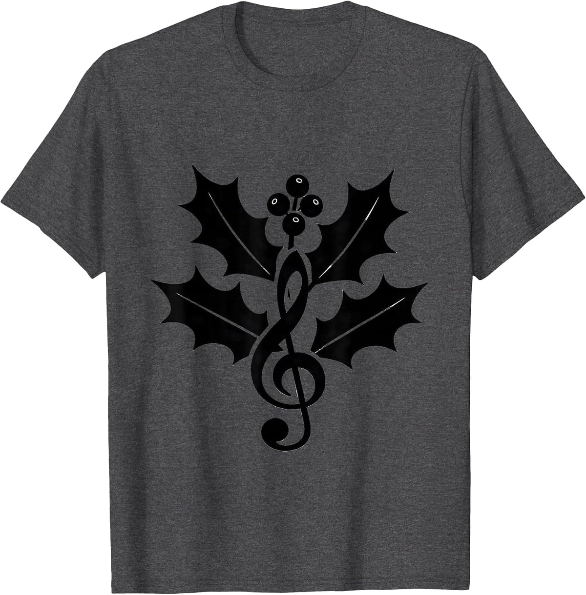 Holly Treble Clef Music Teacher Christmas T-Shirt - Dark Heather Grey