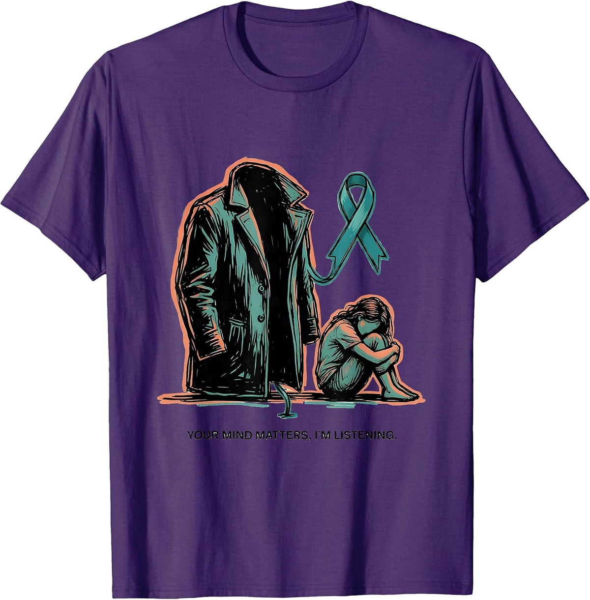 Your Mind Matters, Im Listening Mental Health Awareness T-Shirt - Purple