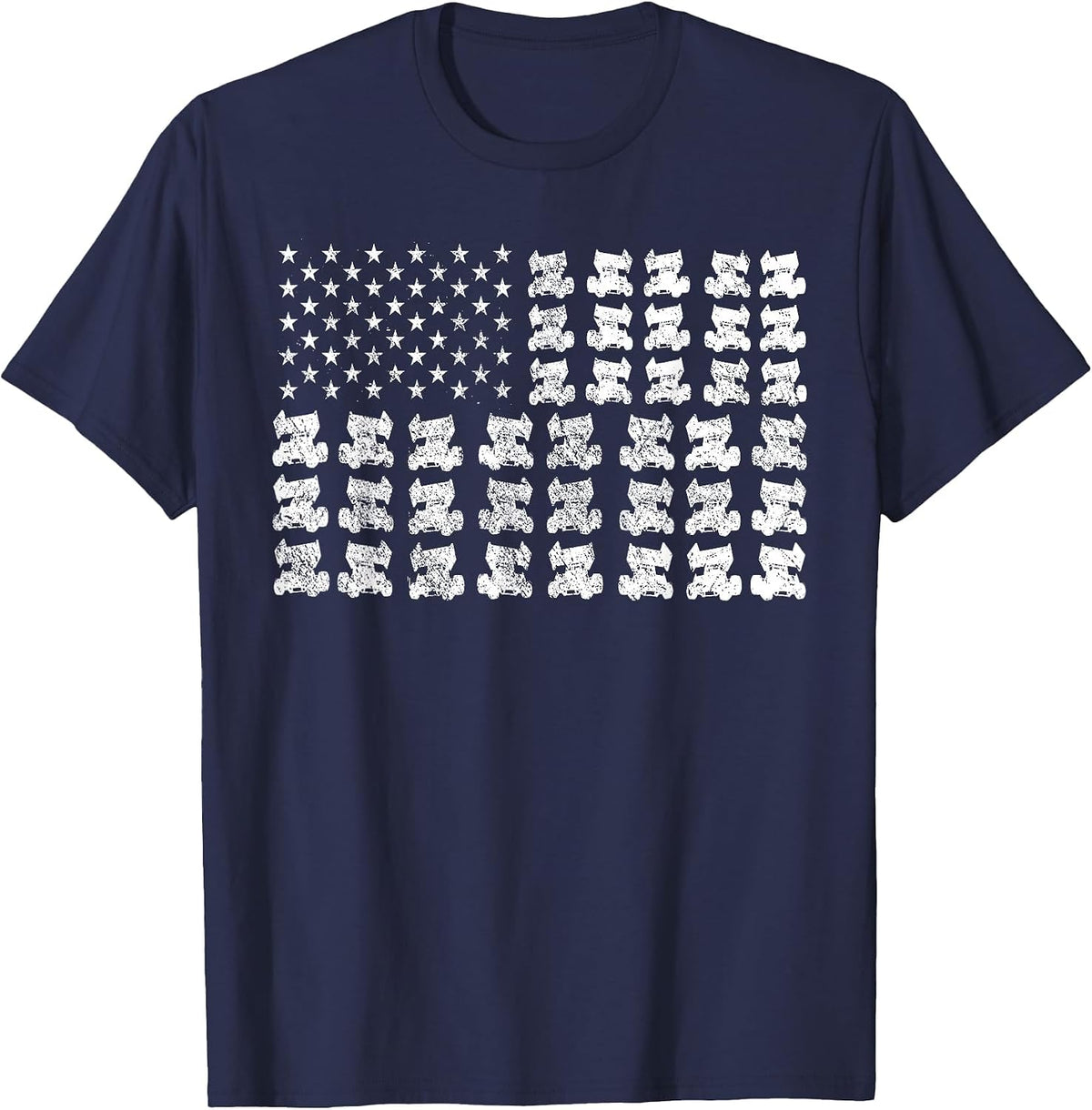 Sprint Car Racing USA Flag T-Shirt - Navy Blue