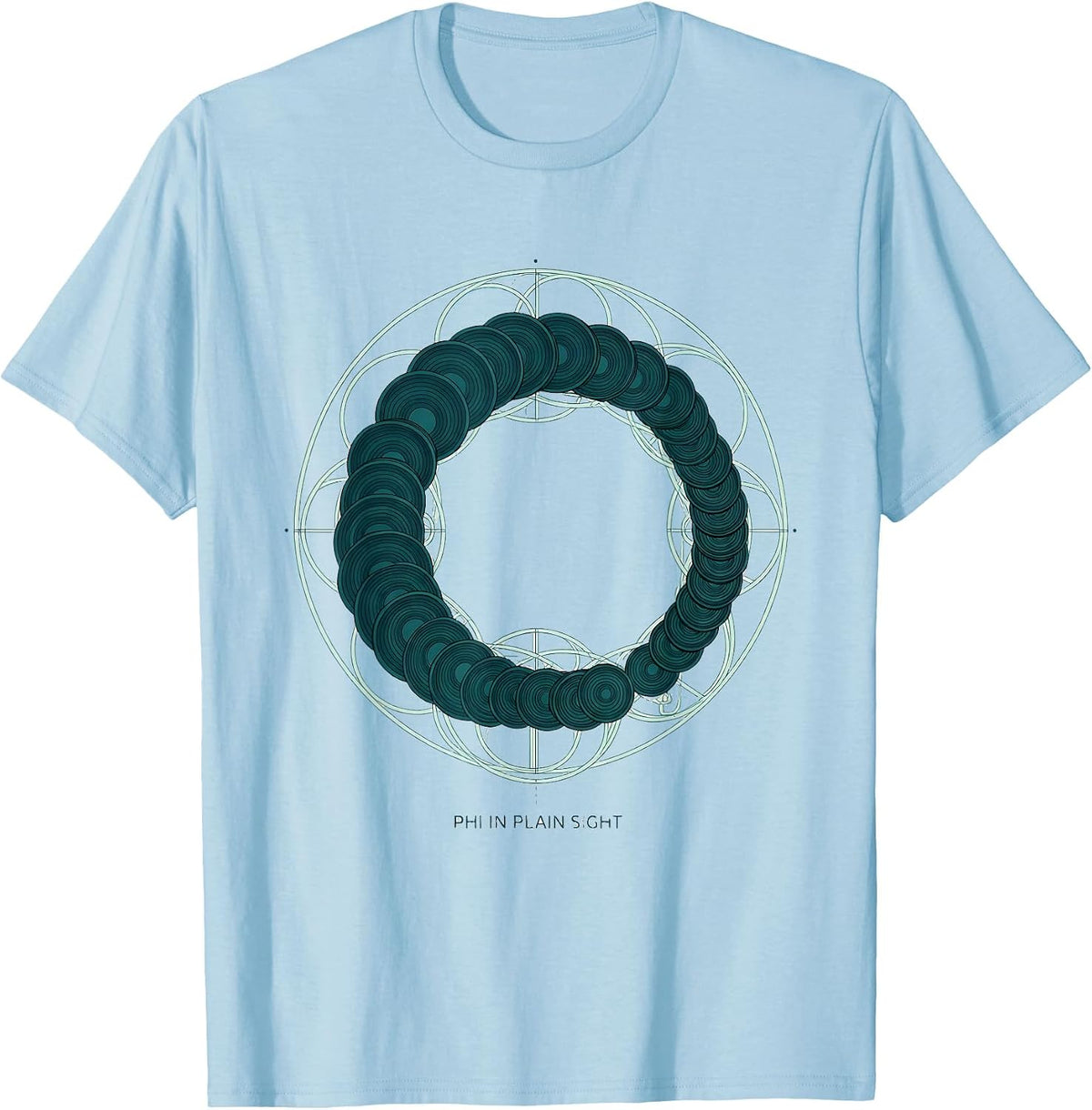Men's Phi In Plain Sight Monochromatic Math Sacred Geometry T-Shirt - Baby Blue