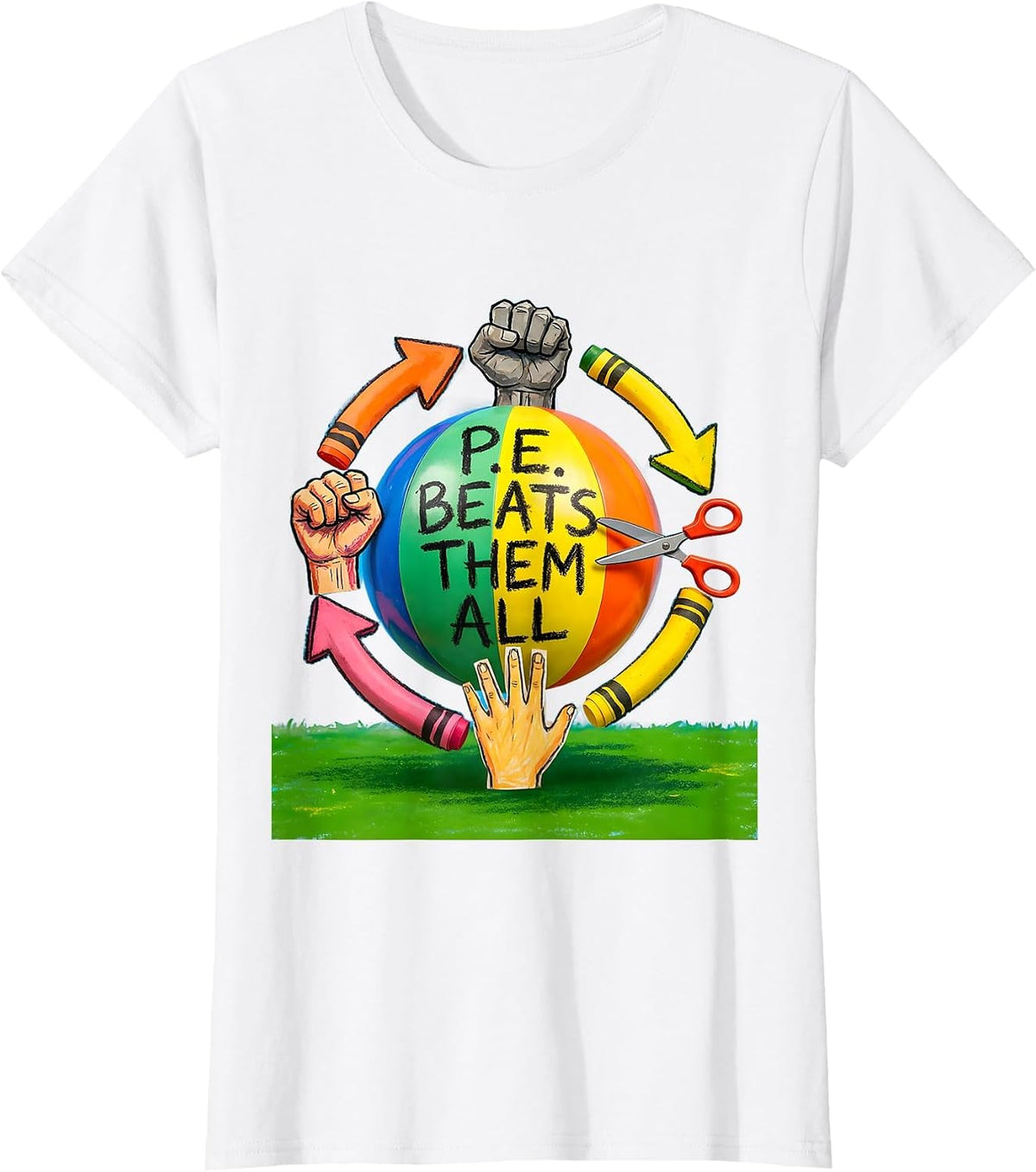 P.E. Beats Them All Naive Kidcore Back To School Grade Pride T-Shirt - White