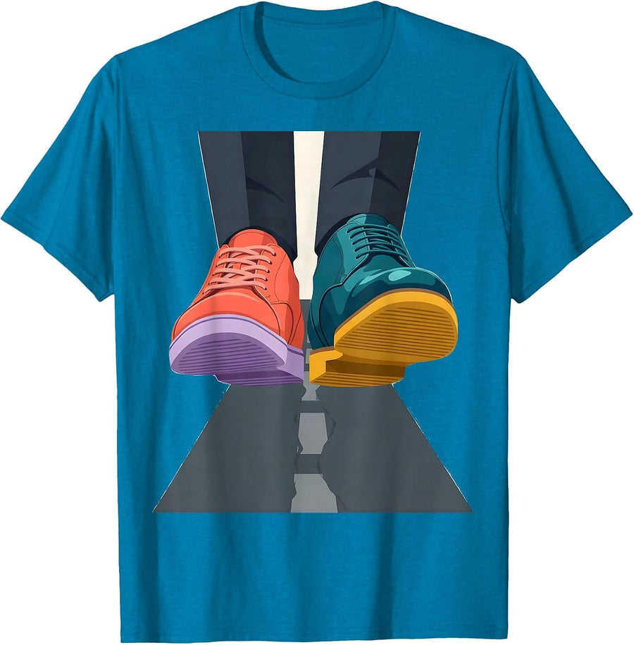 Neurodiversity Two Shoes Same Path Illustration T-Shirt - Sapphire Blue