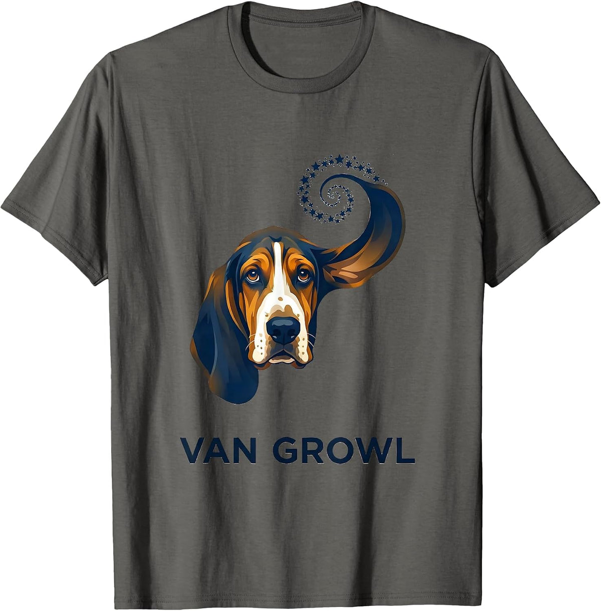 Van Growl Editorial Conceptual Basset Hound Van Gogh Style T-Shirt - Asphalt Grey
