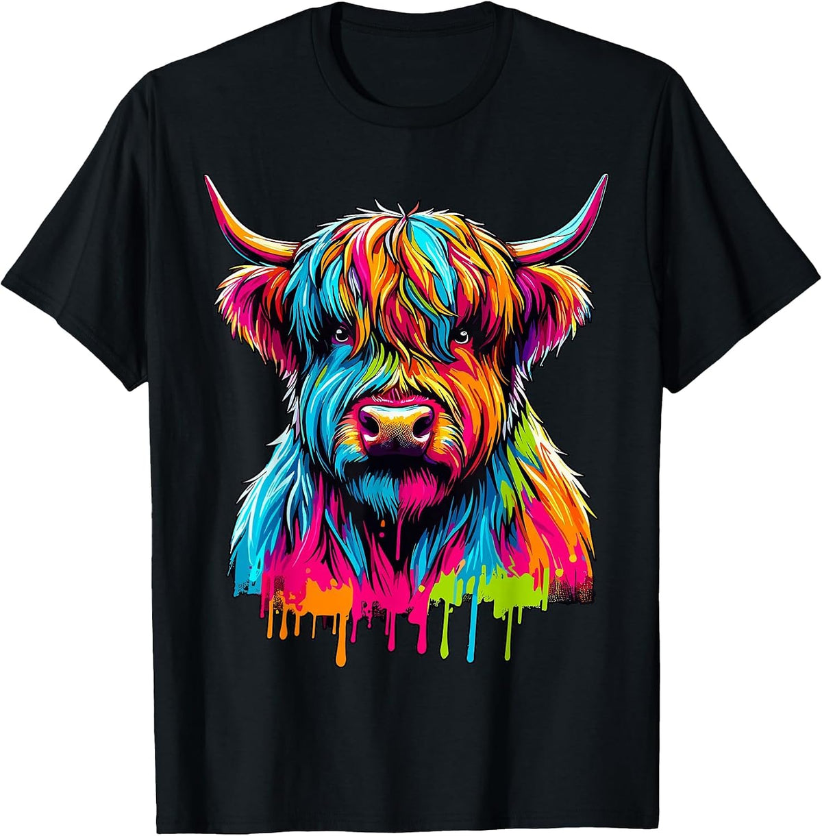 Colorful Highland Cow T-Shirt - Black