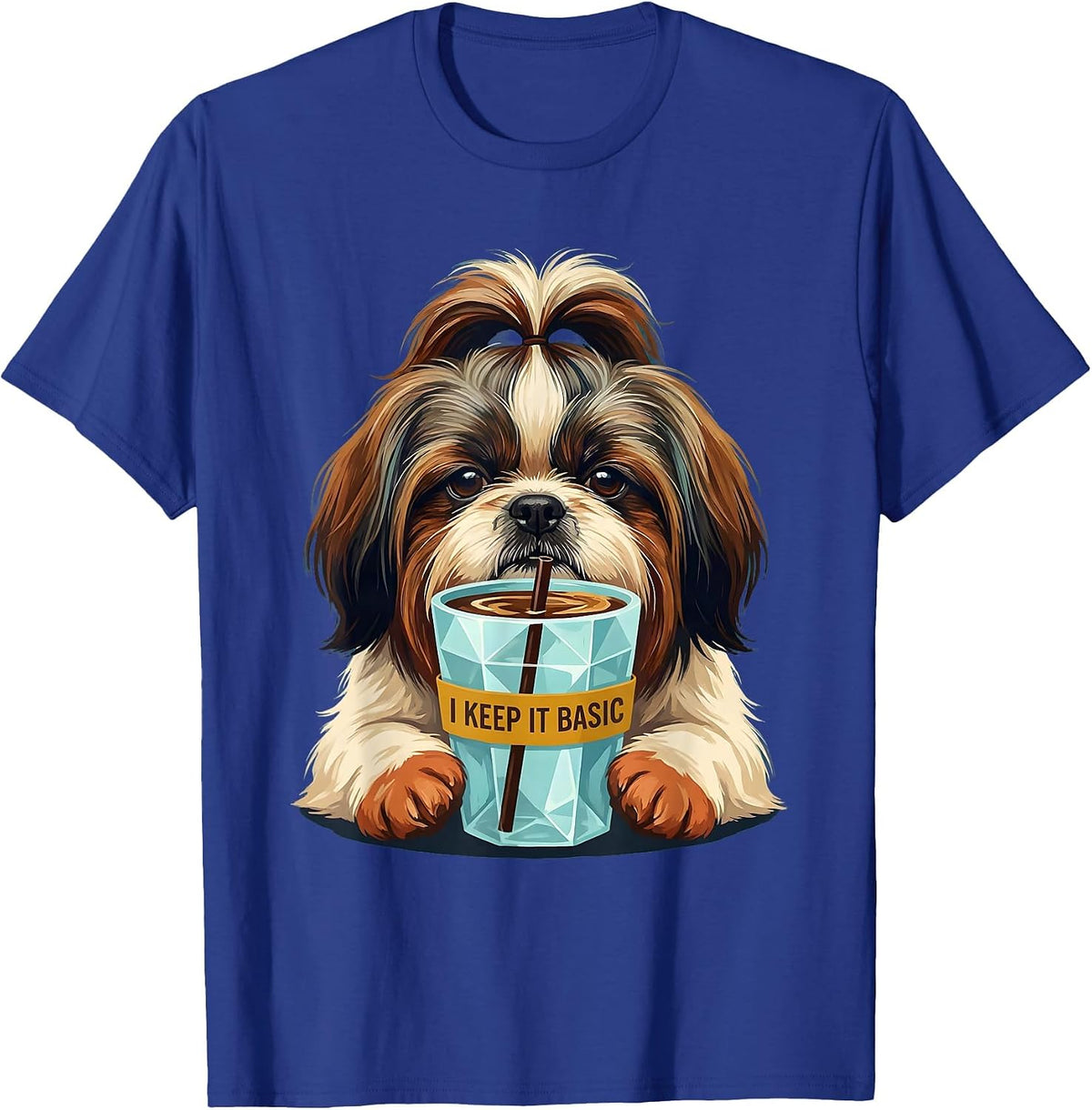 I Keep It Basic Funny Shih Tzu Dog Lover Iced Coffee Humor T-Shirt - Royal Blue