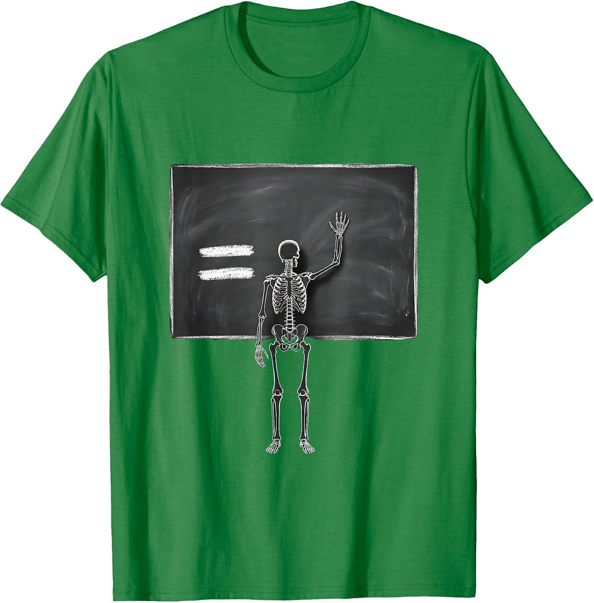 Men's Skeleton Teacher Chalkboard Math Illustration T-Shirt - Kelly Green