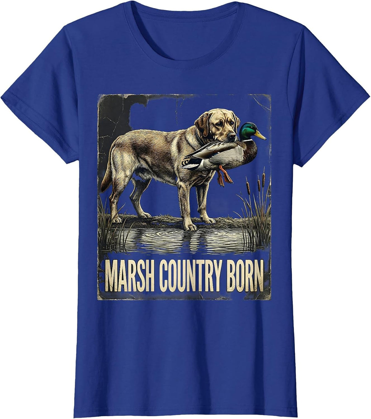 Women's Marsh Country Born Distressed Labrador Duck Hunting Youth T-Shirt - Royal Blue