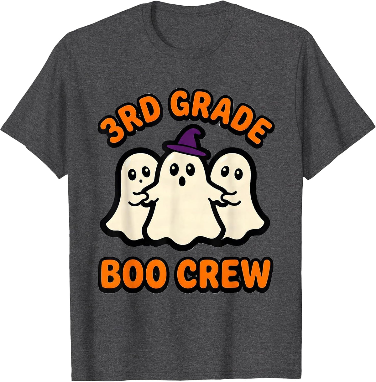 3rd Grade Boo Crew Cartoon Ghost Teacher Halloween Party T-Shirt - Dark Heather Grey