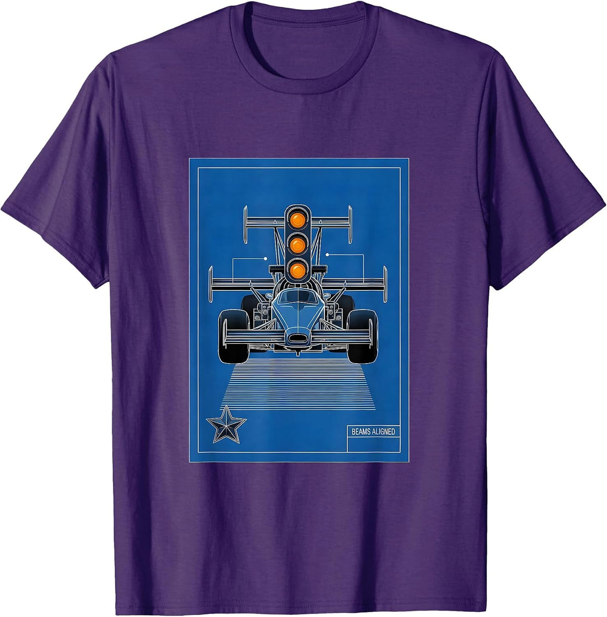 Beams Aligned Technical Blueprint RC Car Drag Racing T-Shirt - Purple