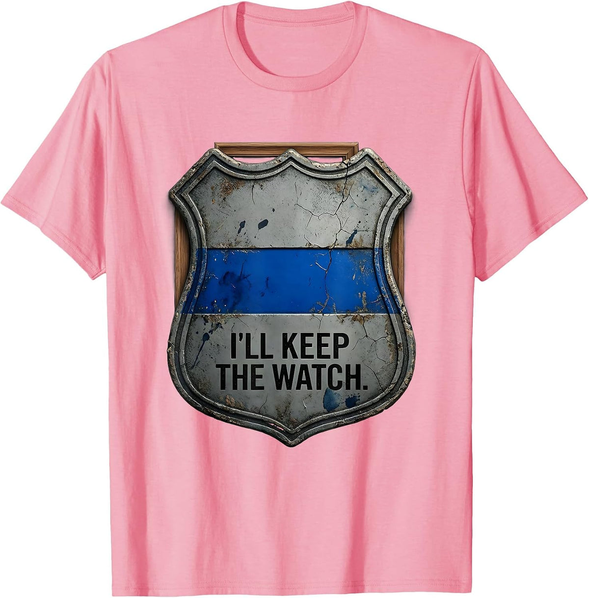 Men's I'll Keep the Watch Distressed Thin Blue Line Police T-Shirt - Pink