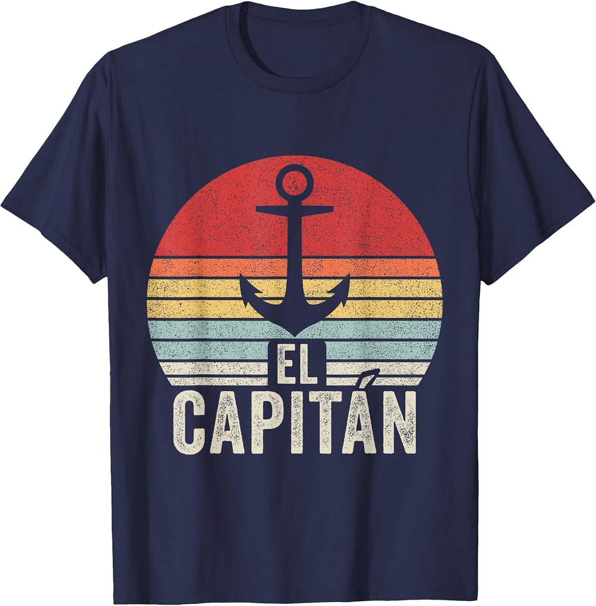 Vintage Retro El Capitan Captain Anchor Boat Sail T-Shirt - Navy Blue