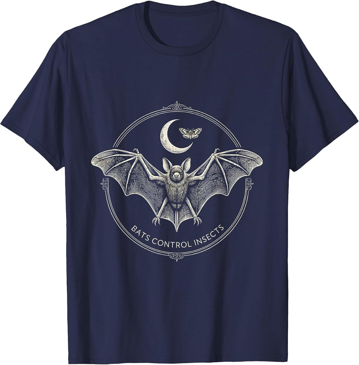 Men's Bats Control Insects Mystic Celestial Bat Lover Halloween T-Shirt - Navy Blue