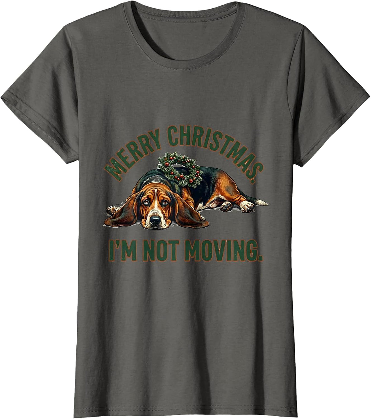 Women's Merry Christmas I'm Not Moving Vintage Basset Hound Dad Gift T-Shirt - Asphalt Grey