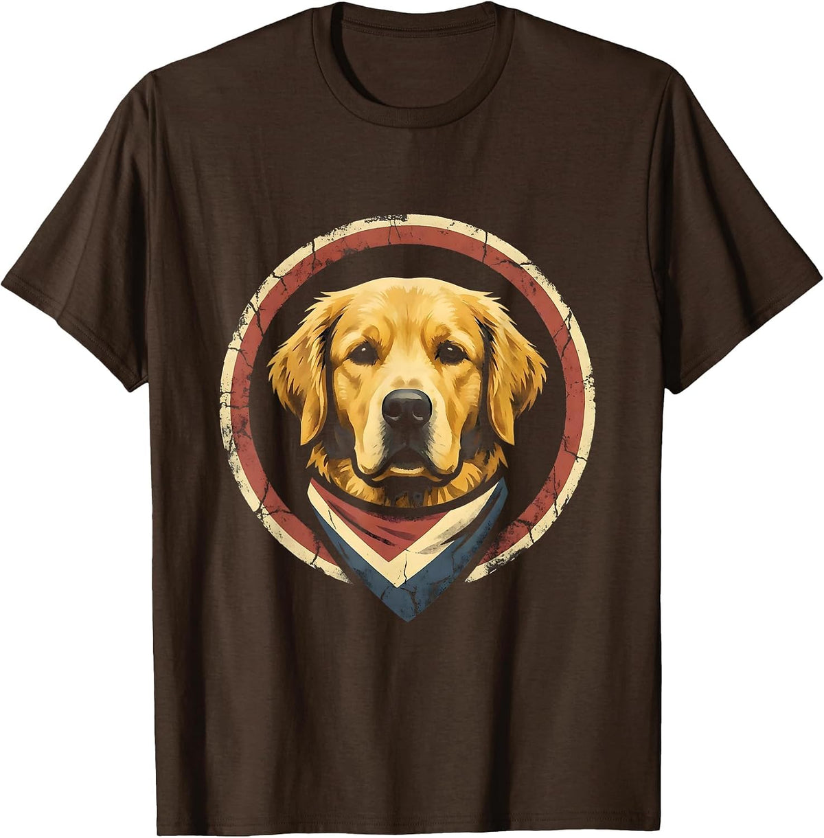 Kids Patriotic Golden Retriever Red White Blue Bandana T-Shirt - Brown