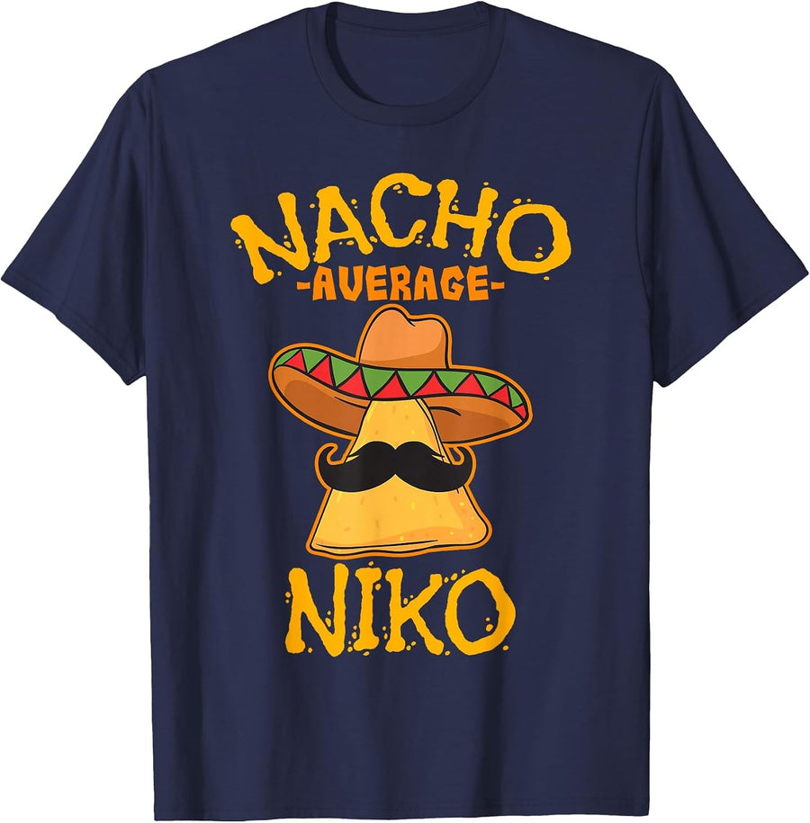 Nacho Average Niko Personalized Name Funny Taco T-Shirt - Navy Blue
