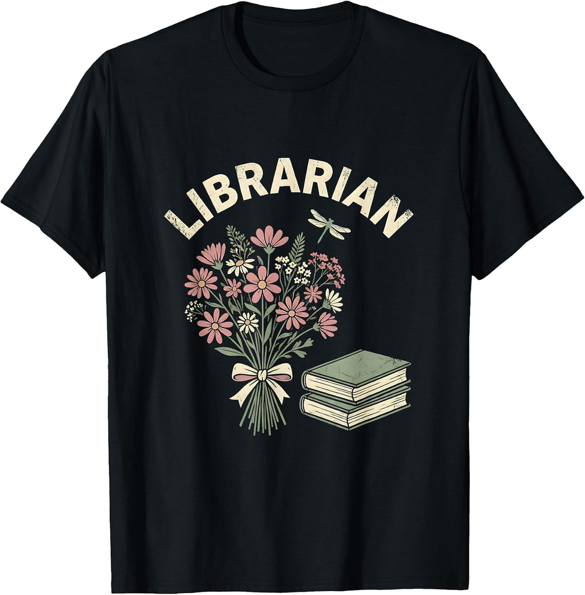 Men's Librarian Floral Boho Teacher Gift School Start Appreciation T-Shirt - Black