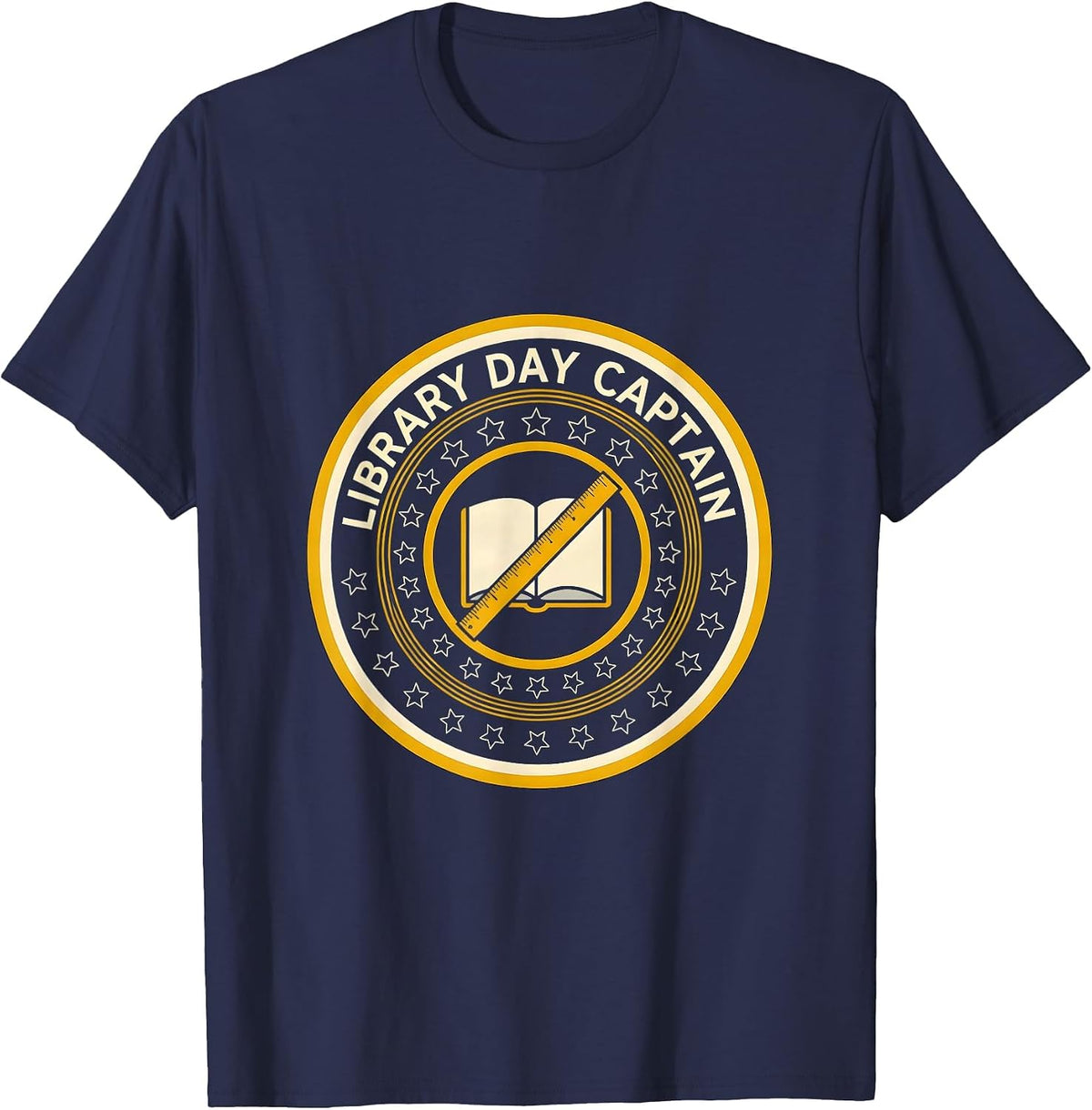 Library Day Captain Geometric Book Lover Librarian Humor T-Shirt - Navy Blue
