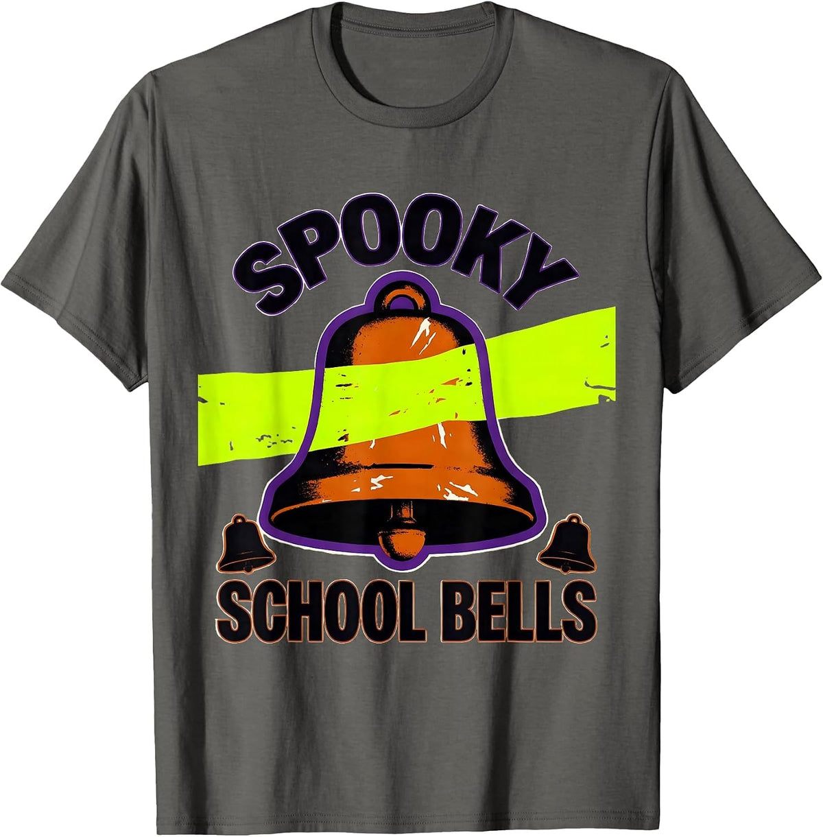 Spooky School Bells Funny Teacher Halloween Ghost T-Shirt - Asphalt Grey