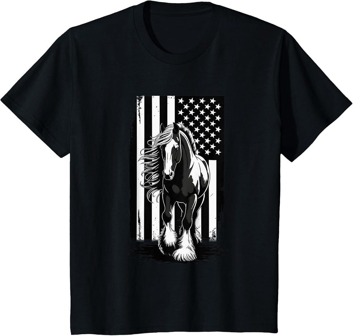 Patriotic Gypsy Vanner Draft Horse USA Flag Gypsy Cob T-Shirt - Black